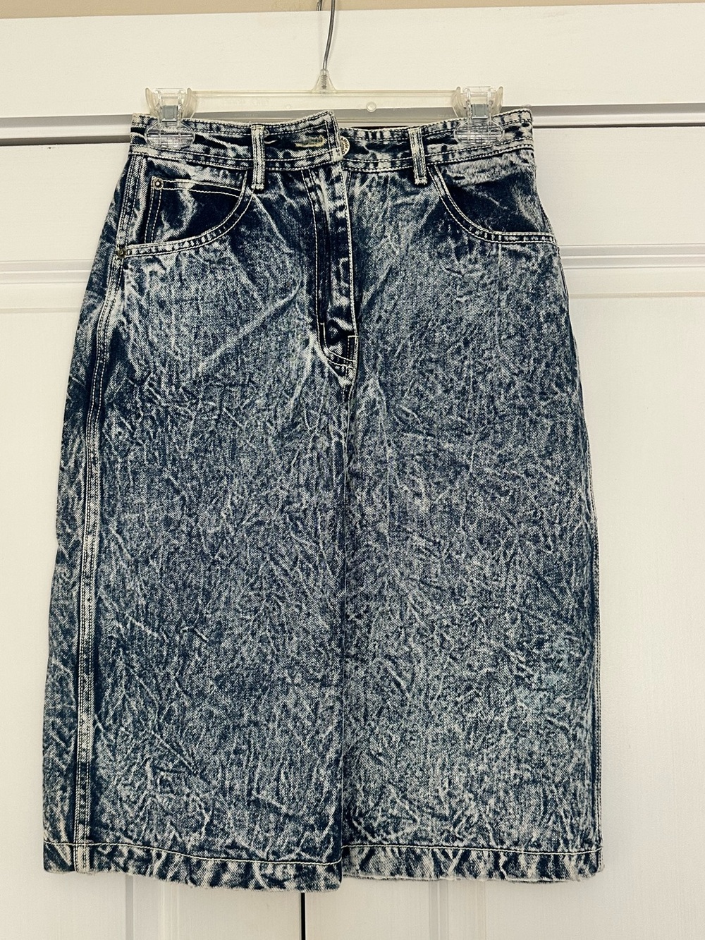 Vintage Acid Wash High Waist Denim Midi Skirt
